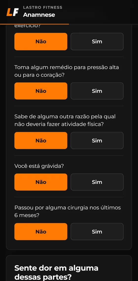 Perguntas de saúde da anamnese